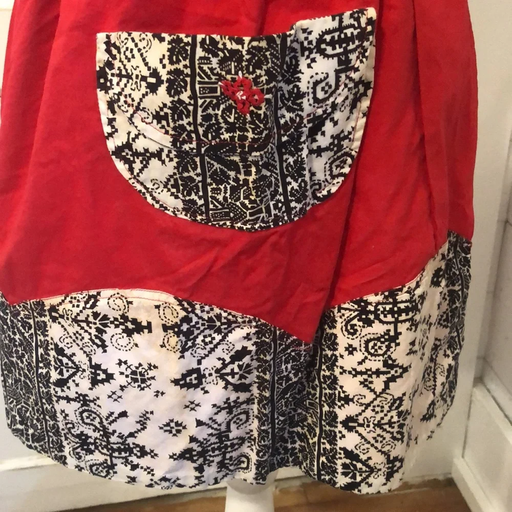 Lot Bundle of 2 Vintage Handmade Red Aprons Pockets